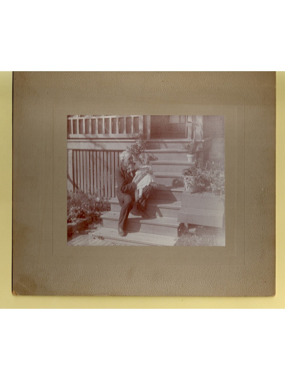 Grandfather with Granddaughter on Steps of Home 6.5 x 7.5"